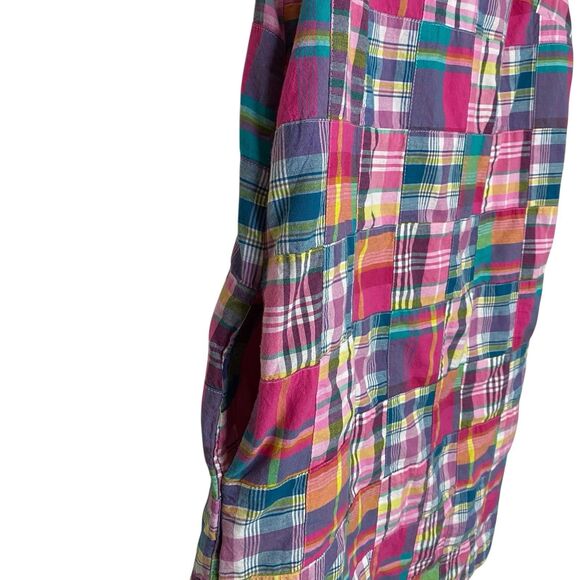 Talbots Dress Womens 8 Petite Pink Blue Plaid Patchwork Madras Preppy Pockets - Picture 7 of 10